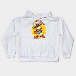 Hello Winter, a cute cartoon character of a snowman ice skating Kids Hoodie